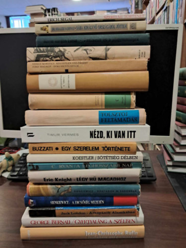 Segal Erich, Cornelius Ryan, Arthur Koestler, Eric Knight, Jack London, Sienkiewicz Henryk, Jean-Christophe Rufin, Dino Buzzati, George Bernau, Daniel Defoe, Mario Vargas LLosa, Timur Vermes, Lev Tolsztoj, Stendhal: 18 db regény, KÖNYVMENTŐ AJÁNLAT: Szerelmi történet, A leghosszabb nap, Sötétség délben, Légy hű magadhoz, Aranyásók Alaszkában, A dicsőség mezején, Sivatagon és vadonban, Iszfahán megmentése, Egy szerelem története, Gyertyaláng a szélben, Moll Flanders antikvár