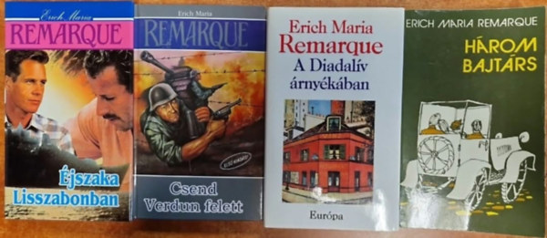 Erich Maria Remarque: 4db Remarque könyv:.Éjszaka Liszabonban+Csend Verdun felett+A diadalív árnyékában+Három bajtárs antikvár