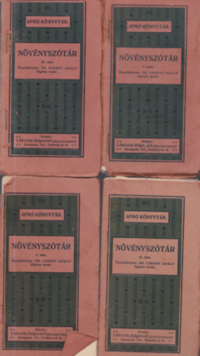 Dr Cserey Adolf: 4 db. Növényszótár (I., II., III., V. rész) antikvár