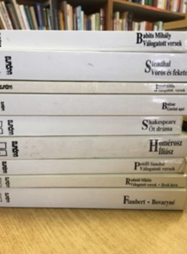 Flaubert, Homérosz, Babits Mihály, Stendhal, Balzac, Shakespeare: 9 db az Európa Diákkönyvtár sorozatból: Bovaryné, Radnóti - Válogatott versek-Ikrek hava, Petőfi Sándor - Válogatott versek, Íliász, Shakespeare - Öt dráma, Goriot apó, József Attila - Válogatott versek, Vörös és fekete, Babits Mihály - Válogatott versek könyv