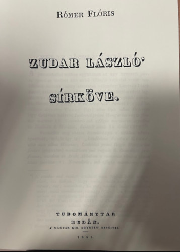 Rómer Flóris: Zudar László sírköve (hasonmás kiadó) antikvár