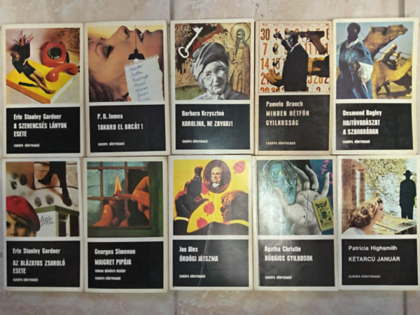 Erle Stanley Gardner, P. D. James, Barbara Krzyszton, Pamela Branch, Desmond Bagley, Georges Simeon, ...és még sokan mások: 9(10db) Fekete könyvek könyvcsomag: a szerencsés éűnyok esete / Takard el arcát! / Karolina, ne zavarj! / Minden hétfőn gyilkosság / Hajtóvadászat a szaharában / Az általános zsaroló esete / Maigret pipája / Ördögi játszma / Bűbájos gyilkosok antikvár