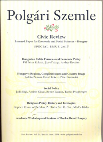 Dr. Csaba Lentner (Editor-in-chief): Civic Review (Polgári Szemle) - SPECIAL ISSUE 2018 antikvár