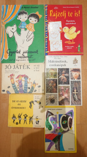 Cseke Miklós, Kis Jenő-Kis Jenőné, Grätzer József, Berhidai Magdolna, Fényi Tibor, Kiss Anna: 6 könyv gyerekeknek, hogy az esős napok jól teljenek: De jó játék ez, gyerekek! / Jó játék az ujj, a kéz, a kar / Sicc! / Máktündérek, csutkanépek / Rajzolj te is! / Gyertek játsszunk valamit, azt is megmondom, hogy mit! antikvár