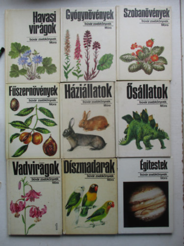 9 db a Búvárkönyvek sorozatból (Háziállatok, Fűszernövények, Díszmadarak, Vadvirágok 1., Égi testek, Ősállatok, stb...) antikvár