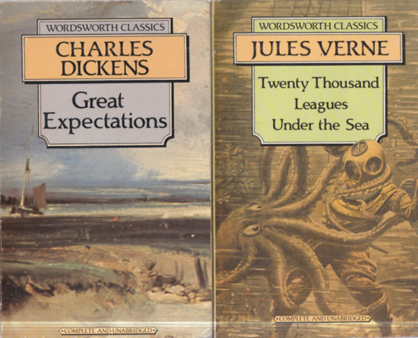 Charles Dickens, Jules Verne: 2 db angol nyelvű világirodalom: Great Expectations + Twenty Thousand Leagues Under the Sea antikvár