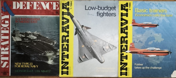 3db hadseregi fegyverekkel, felszereléssel kapcsolatos angol nyelvű újság - Strategy&Defence-1986-U.S. Involvement in Middle East, Interavia-1984/1, 2 antikvár