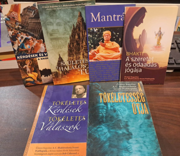 Kérdések és válaszok a Krisna-tudatról, Születésen és halálon túl, Mantrák, A szeretet és odaadás jógája, A tökéletesség útja, Tökéletes kérdések tökéletes válaszok, KÖNYVMENTŐ AJÁNLAT (6 kötet) antikvár