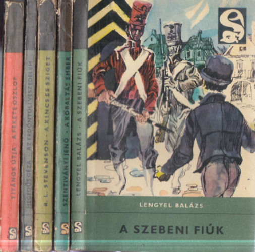Olesz Berdnik - Vojszkunszkij-Lukogyjanov, Hegedüs Géza, Robert Louis Stevenson, Szentiványi Jenő, Lengyel Balázs: 5 db Delfin Könyvek: Titánok útja - A feketete oszlop + Az erdőntúli veszedelem + A kincses sziget + A kőbaltás ember + A szebeni fiúk antikvár