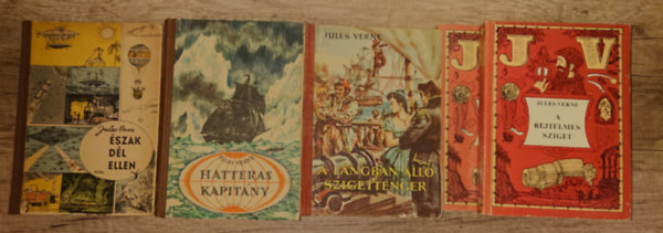 Jules Verne: 4 mű 5 kötetben Jules Verne-től: A rejtelmes sziget I-II., A lángban álló szzigettenger, Hatteras kapitány, Észak Dél ellen antikvár