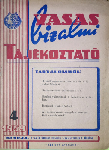 Vasas bizalmi tájékoztató - 1959. 4. szám antikvár
