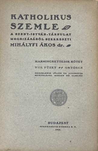 Katolikus szemle 1918. október antikvár