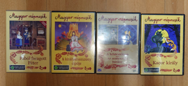 4 DVD a klasszikus Magyar népmesék című sorozatból: Kacor király, A kékfestőinas/Az aranyszőrű bárány, Fából faragott Péter, A királykisasszony cipője antikvár