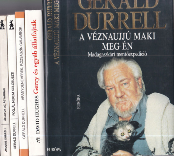 Jacquie Durrell, Gerald Durrell, David Hughes: 5 db Durrell mű: Állatok az ágyamban + Fogjál nekem kolóbuszt! + Aranydenevérek, rózsaszín galambok + Gerry és egyéb állatfajták + A véznaujjú maki meg én antikvár