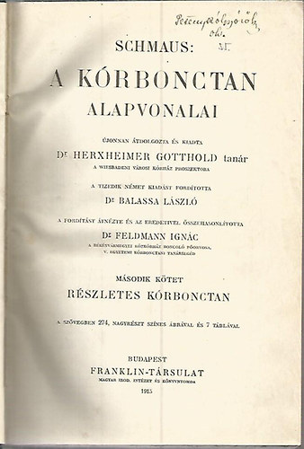 Schmaus: A kórbonctan alapvonalai II. antikvár