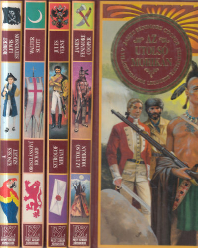 Robert Louis Stevenson, Walter Scott, Jules Verne, James Fenimore Cooper: 4 db A világirodalom legszebb történetei sorozat kötete (A kincses sziget + Oroszlánszívű Richárd + Sztrogof Mihály + Az utolsó mohikán) antikvár