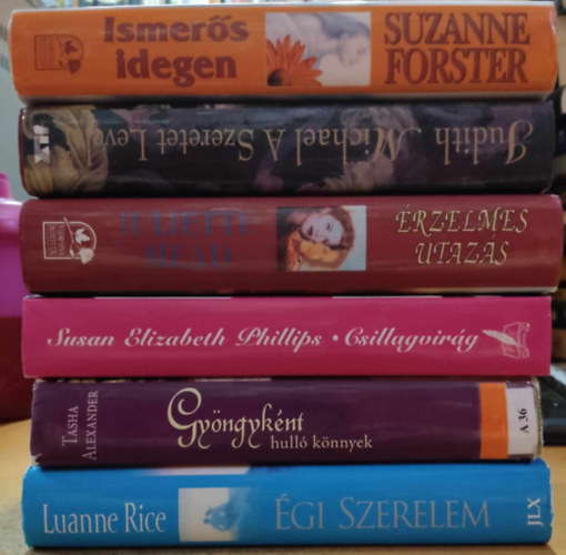 Susan Elizabeth Phillips, Juliette Mead, Suzanne Forster, Judith Michael, Tasha Alexander, Luanne Rice: 6 db romantikus: A szeretet levelei; Csillagvirág; Égi szerelem; Érzelmes utazás; Gyöngyként hulló könnyek; Ismerős idegen antikvár