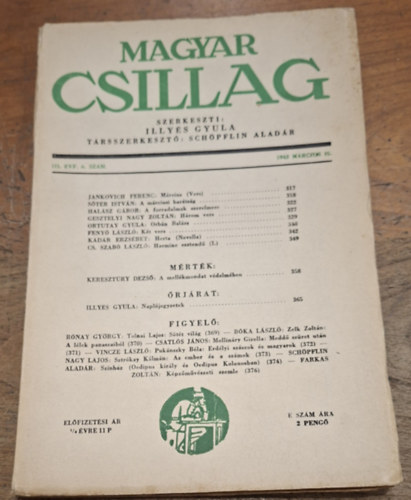 Illyés Gyula (szerk.): Magyar Csillag - III. évfolyam 6. szám 1943. Március 15. antikvár