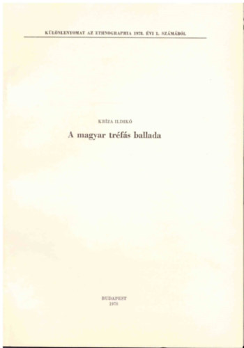 Kriza Ildikó: A magyar tréfás ballada (különlenyomat) antikvár