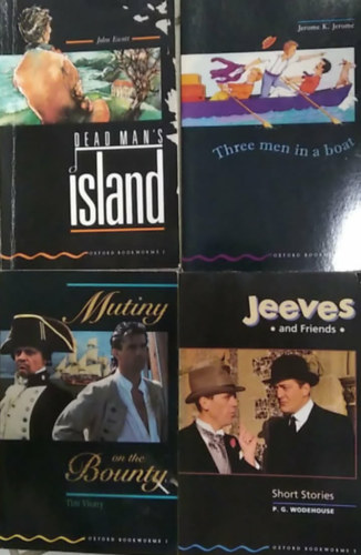 4 db-os angol szókincsbővítő csomag: Dead Man s Island (OBW 2) - (A halott ember szigete)+ Three Men in a Boat (Oxford Bookworms 4)  - (Három ember egy csónakban)+ Mutiny on the Bounty (OBW 1)  - (Lázadás a Bountyn)+ Jeeves and Friends, Short Stories (OBW antikvár