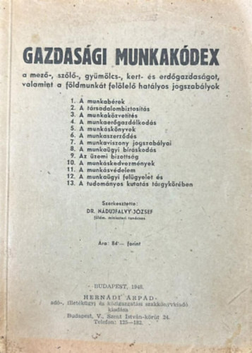 Dr. Nádujfalvy József: Gazdasági munkakódex antikvár