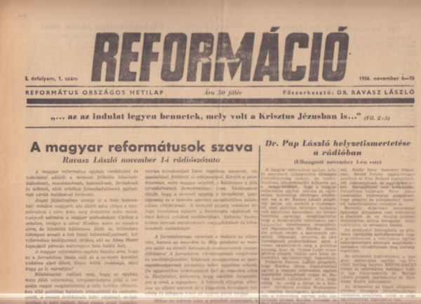 Reformáció 1956. november 4-10. (1956-os újság, eredeti lapszám) antikvár
