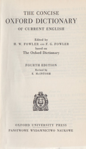 H. W. Fowler-F. g. Fowler: The concise Oxford Dictionary of current english antikvár