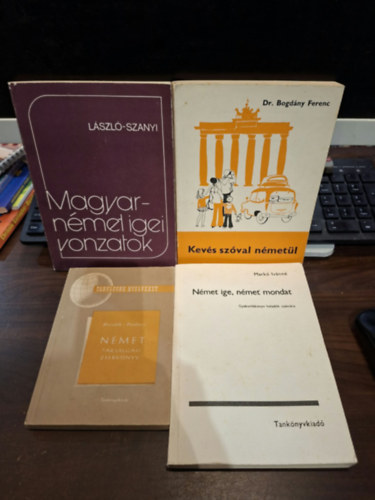 Horváth -Paulinyi, Markó Ivánné, Bogdány Ferenc, Szanyi Gyula, László Sarolta: 4 db német nyelvköny: Német társalgási zsebkönyv, Német ige, német mondat - Gyakorlókönyv haladók számára, Kevés szóval németül, Magyar-német igei vonzatok antikvár