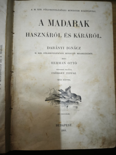Herman Ottó: A madarak hasznáról és káráról (első kiadás) antikvár