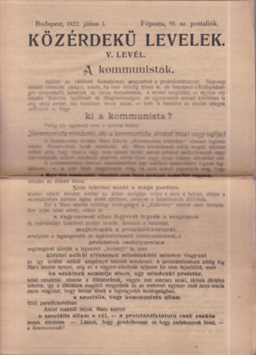 Közérdekű levelek V. levél- A kommunisták antikvár