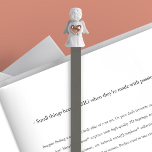 meta[l]morphose®: Angyal szívvel, fehér/rosegold - Fém könyvjelző ajándék könyvhöz