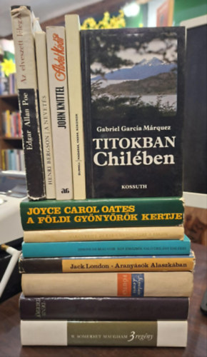 Edgar Allan Poe, Gerald Durrell, Gabriel García Márquez, Denis Diderot, William Somerset Maugham, Joyce Carol Oates, Marguerite Duras, Simone de Beauvoir, John Knittel, Jack London, Henri Bergson, Sinclair Lewis: 12 db szépirodalmi regény, KÖNYVMENTŐ AJÁNLAT: Az elveszett lélegzet, Madarak, vadak, rokonok, Titokban Chilében, Fecsegő csecsebecsék - Az apáca, Az ördög sarkantyúja- Sör és perec- Színház, A földi gyönyörök kertje, Naphosszat a fákon, antikvár